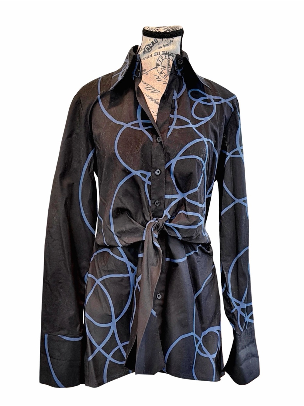 Couleur Abstract Print Tie-Front Blouse | Cotton Stretch | Made in USA | Size S